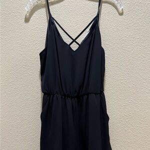 Lush Black Sleeveless Romper with Pockets
